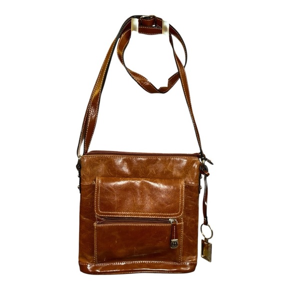 Giani Bernini Handbags - Giani Bernini Crossbody Leather Bag-Deep Red, Adjustable Strap, Zippered Pockets